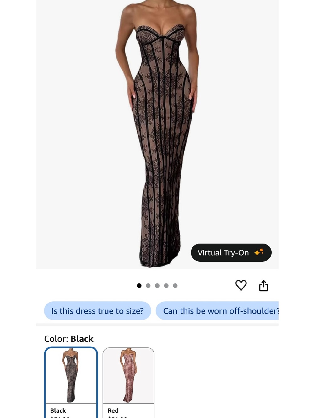 Strapless Black Lace Overlay Evening Gown
